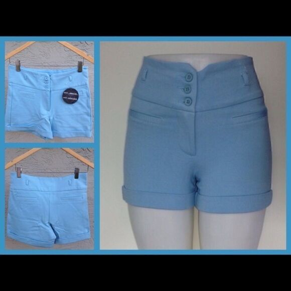 Final Sale | 3 Button Style Blue Stretchy Shorts - Picture 1 of 4
